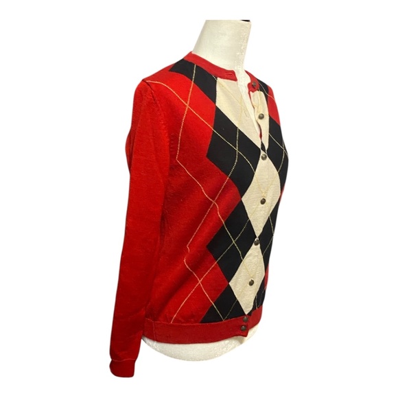 Tabi Merino Wool Retro Preppy Argyle coat of arms button up cardigan. Sz S - Picture 3 of 16
